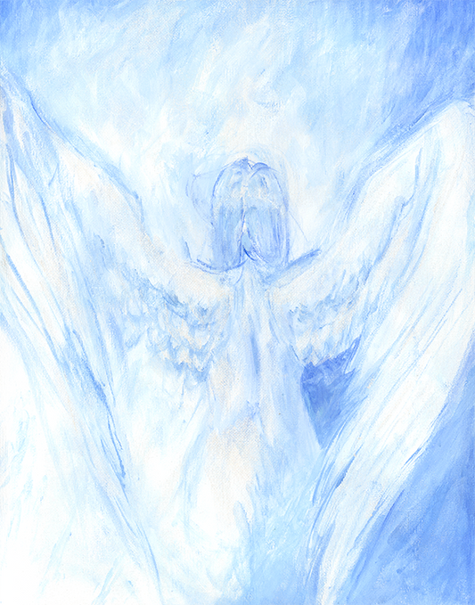 Abstract artwork with angel's back and her wings